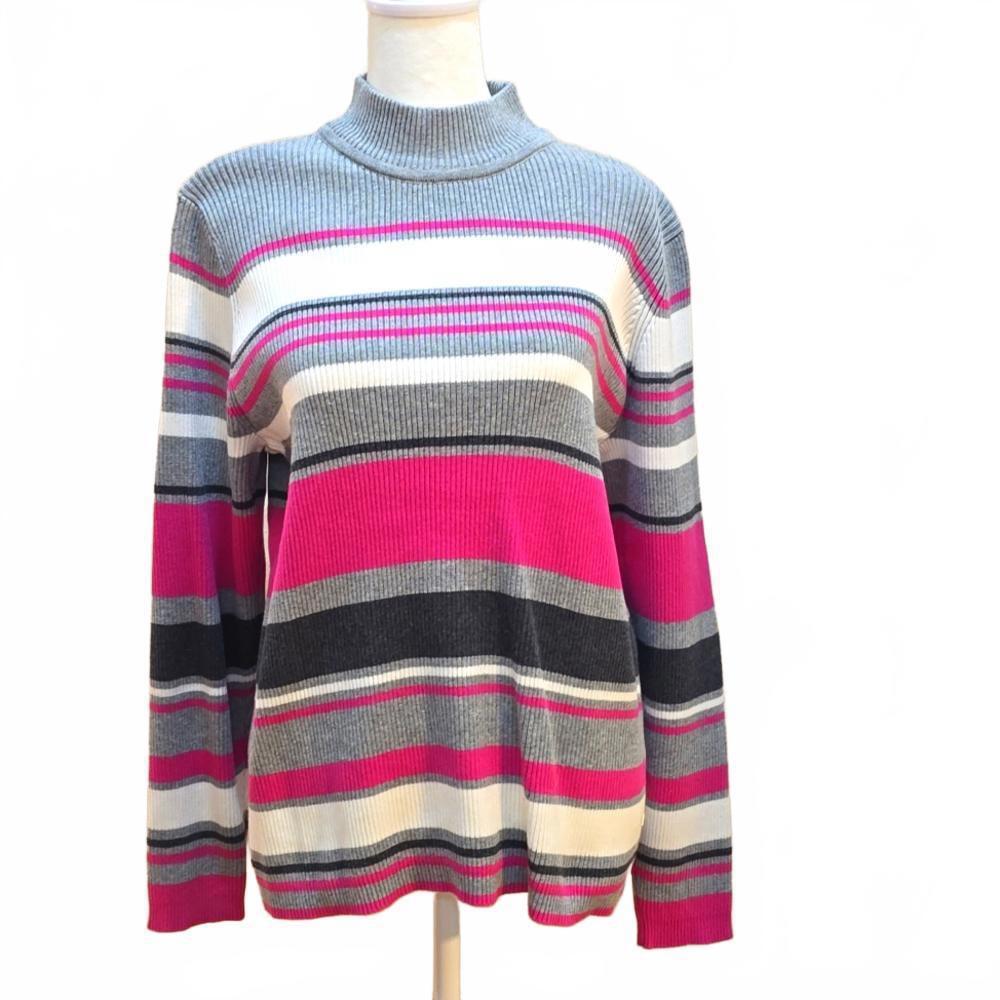 Karen Scott Striped Mock Neck Sweater - Size XL